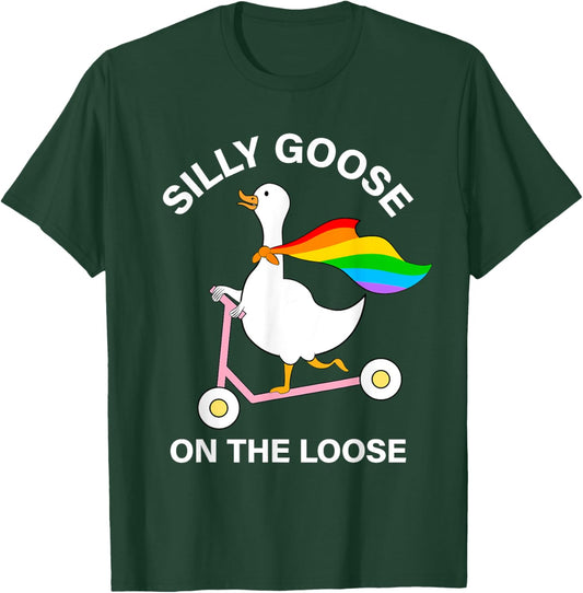 Silly Goose On The Loose Rainbow Goose Pride Month Men Women T-Shirt - T-Shirt | Forest