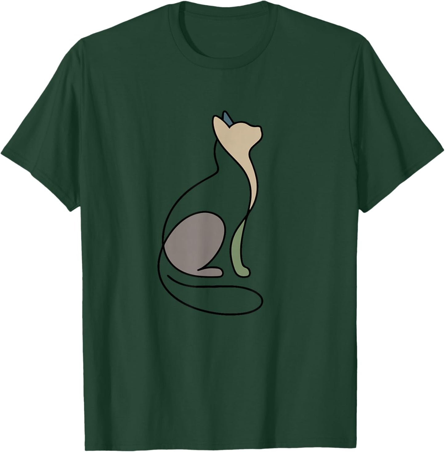 Minimalist Cat Design in Neutral Modern Tones T-Shirt - T-Shirt | Forest