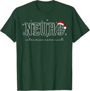 Neuro ICU Nurse Brain Neuroscience ICU Nurse Santa Christmas T-Shirt - T-Shirt | Forest