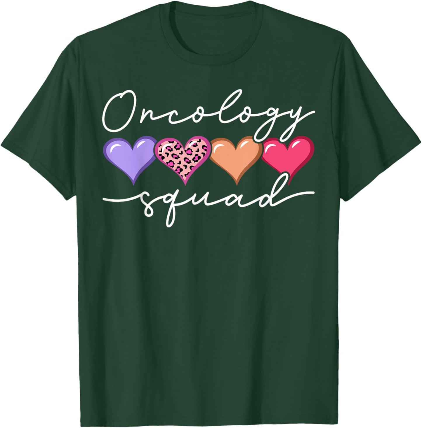 Oncology Squad Oncologist Oncology Nurse Heart Leopard T-Shirt - T-Shirt | Forest