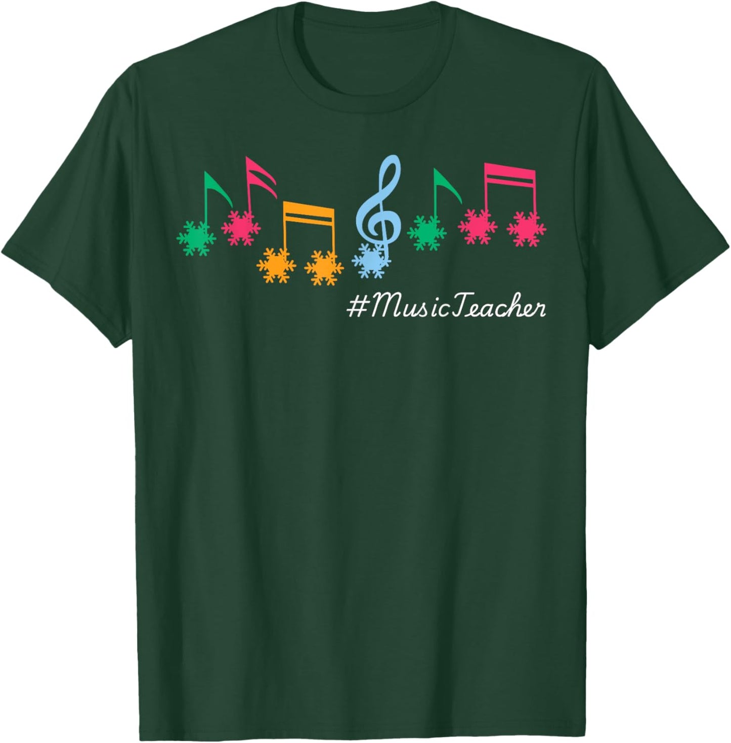Funny Music Teacher Christmas Music Notes Snowflakes Outfit T-Shirt - T-Shirt | Forest