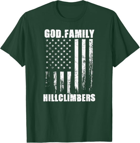 Urbana Hillclimbers God. Family. Vintage USA Flag T-Shirt - T-Shirt | Forest