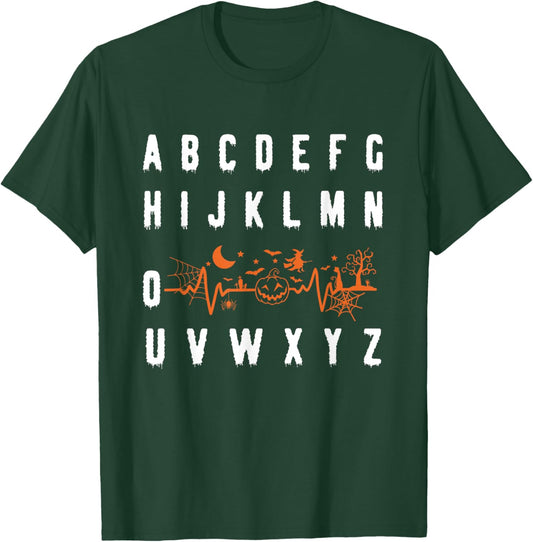 PQRST Alphabet Heartbeat Halloween nurse T-Shirt - T-Shirt | Forest