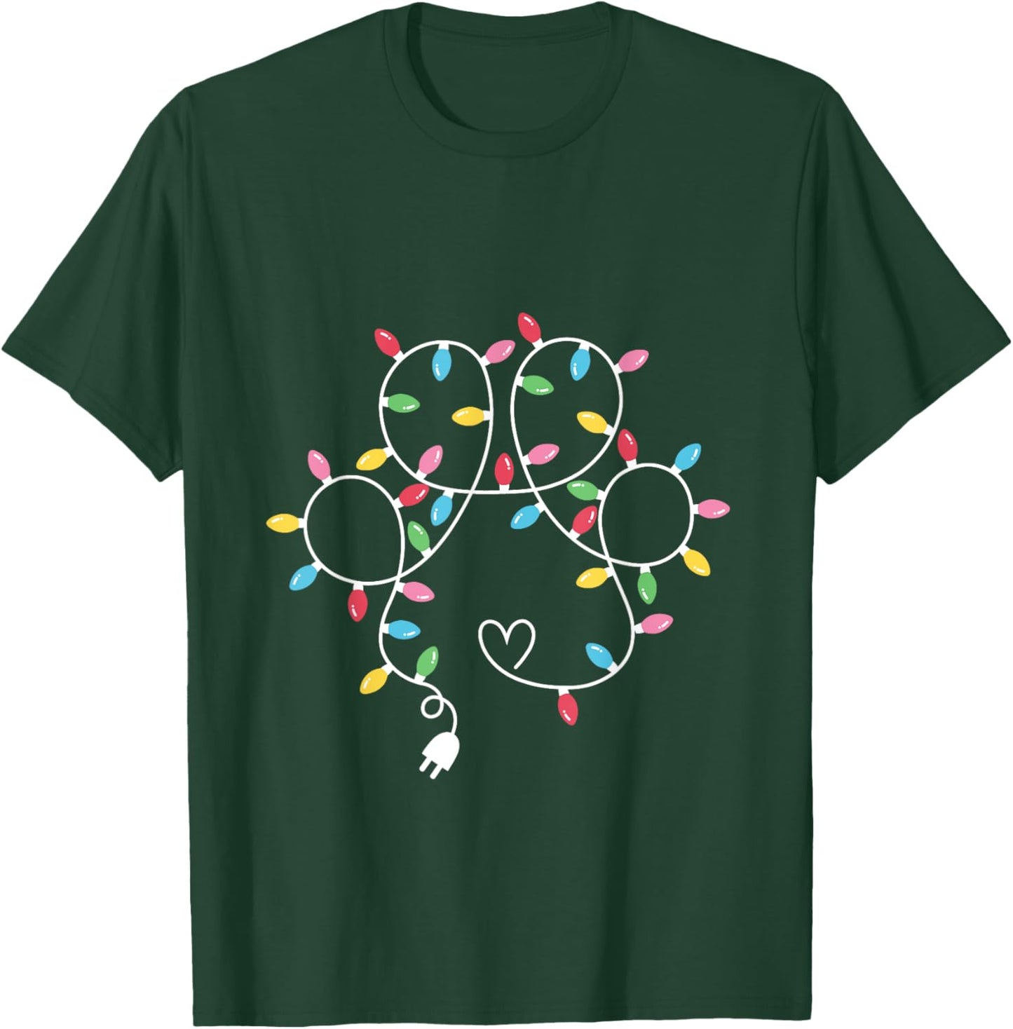 Dog Paw Print Lights Christmas Dog Lover Christmas Men Women Kids T-Shirt - T-Shirt | Forest