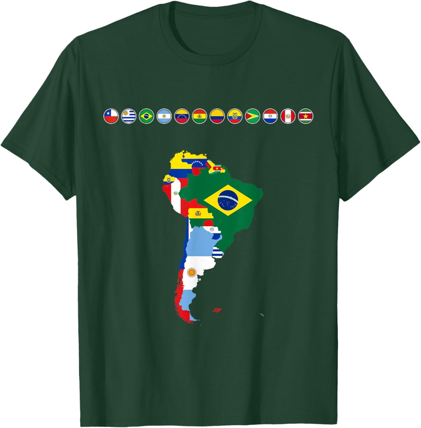 South America, South American Flags, South America Map. T-Shirt - T-Shirt | Forest