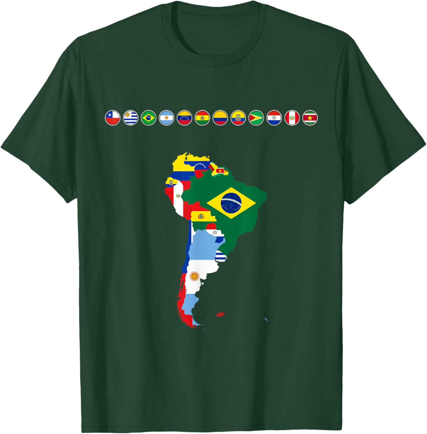South America, South American Flags, South America Map. T-Shirt - T-Shirt | Forest
