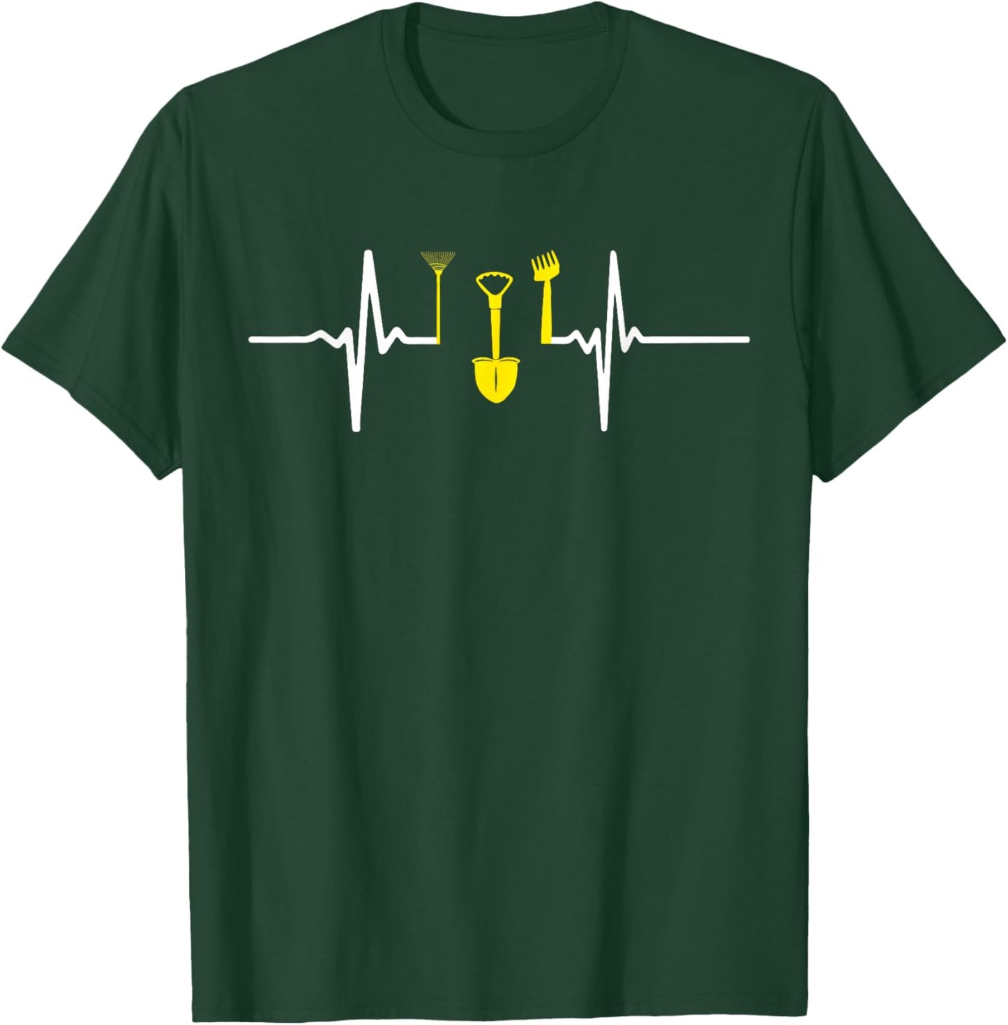 Garden Plant Lover Heartbeat Gardening Lawn Mowing Gardener T-Shirt - T-Shirt | Forest