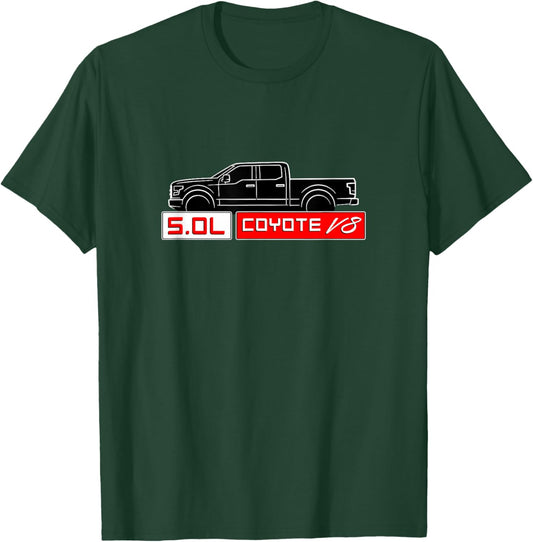 5.0L V8 Crew Cab Coyote Truck Design Gearheads T-Shirt - T-Shirt | Forest