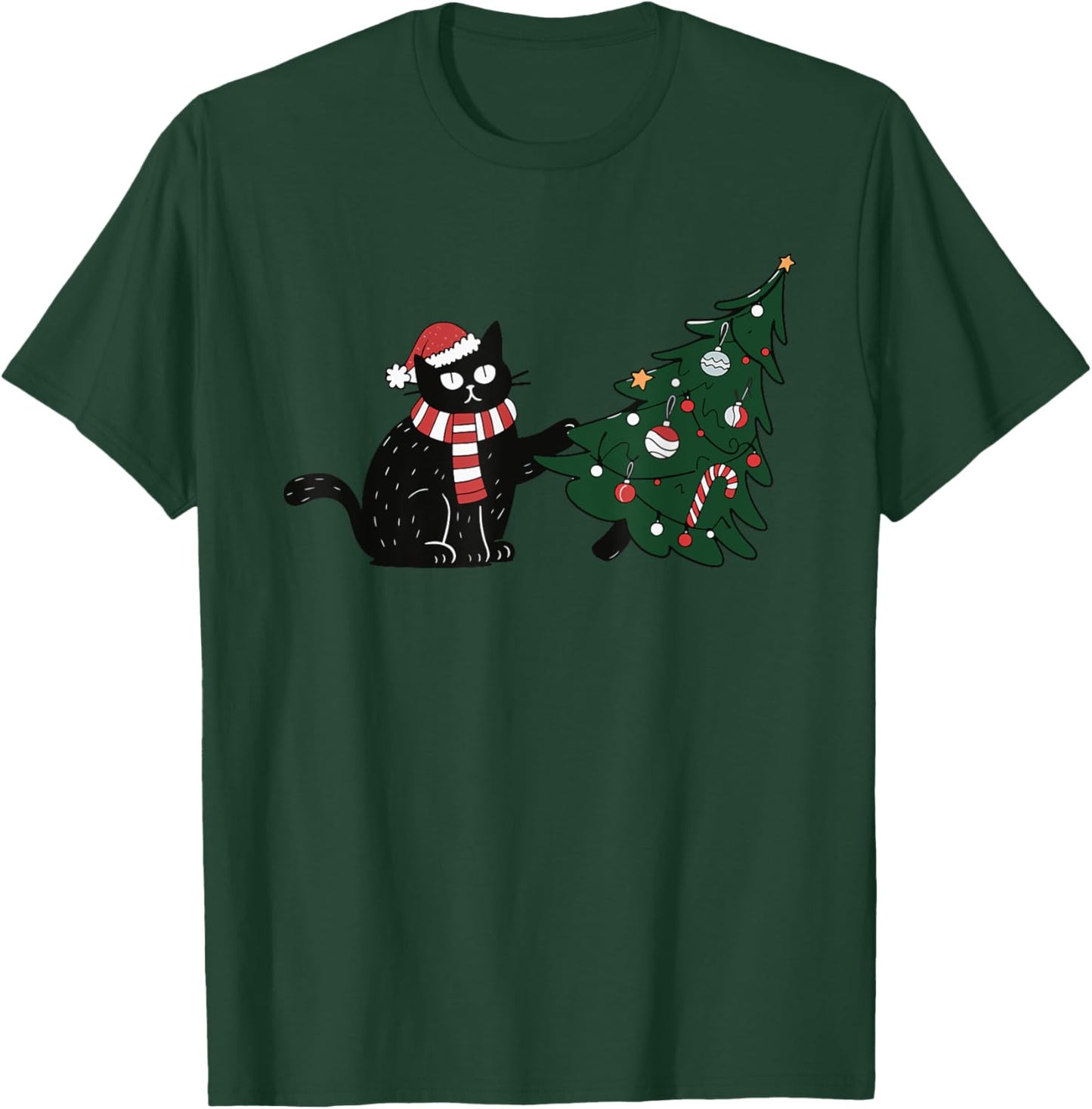 Cat Pushing Christmas Tree Women Kids T-Shirt - T-Shirt | Forest