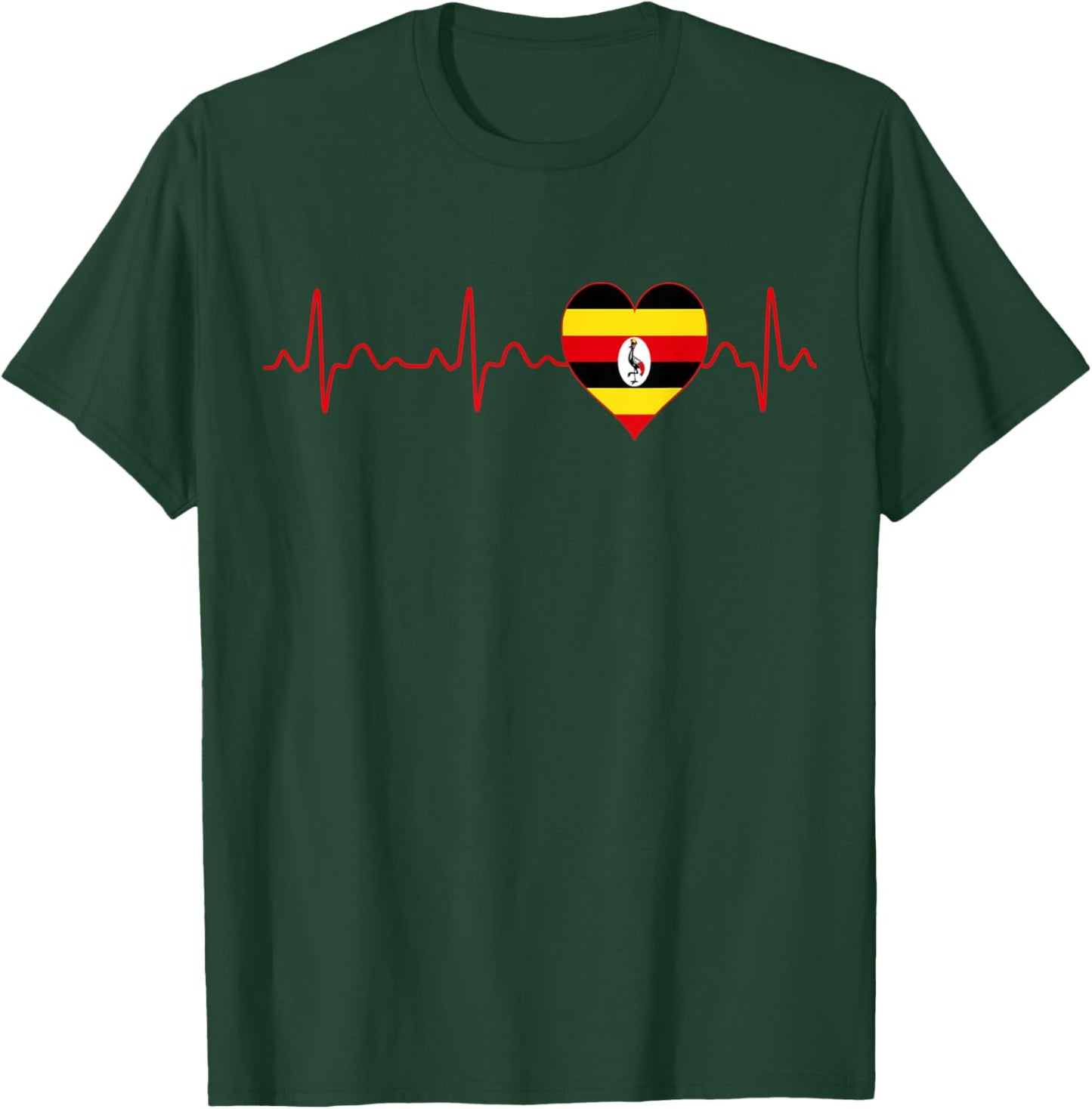 Uganda Flag Heartbeat EKG Patriotic National Souvenir T-Shirt - T-Shirt | Forest