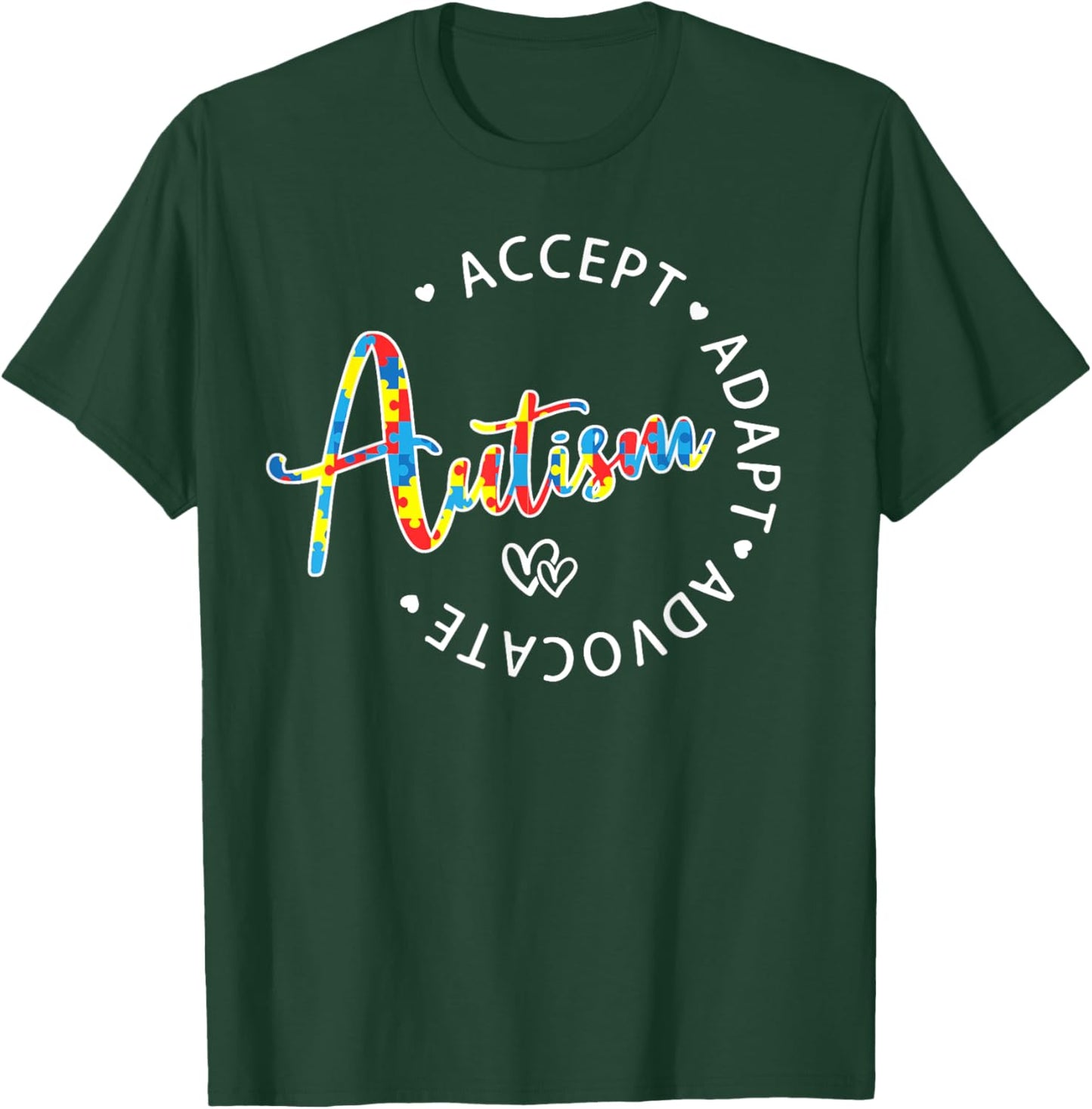 Autism Awareness Accept Adapt Advocate Autistic Month Puzzle T-Shirt - T-Shirt | Forest