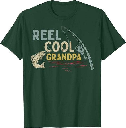 Fishing Reel Cool Grandpa Funny Grandfather Fisherman Men T-Shirt - T-Shirt | Forest