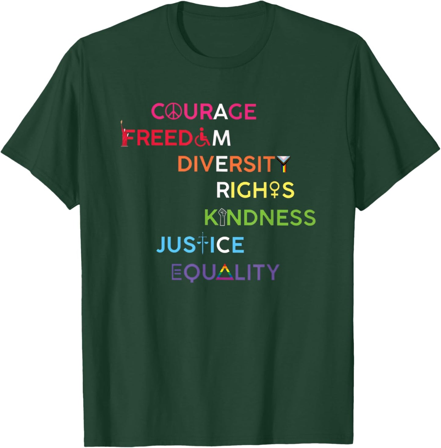 America Courage Freedom Diversity Human Rights T-Shirt - T-Shirt | Forest