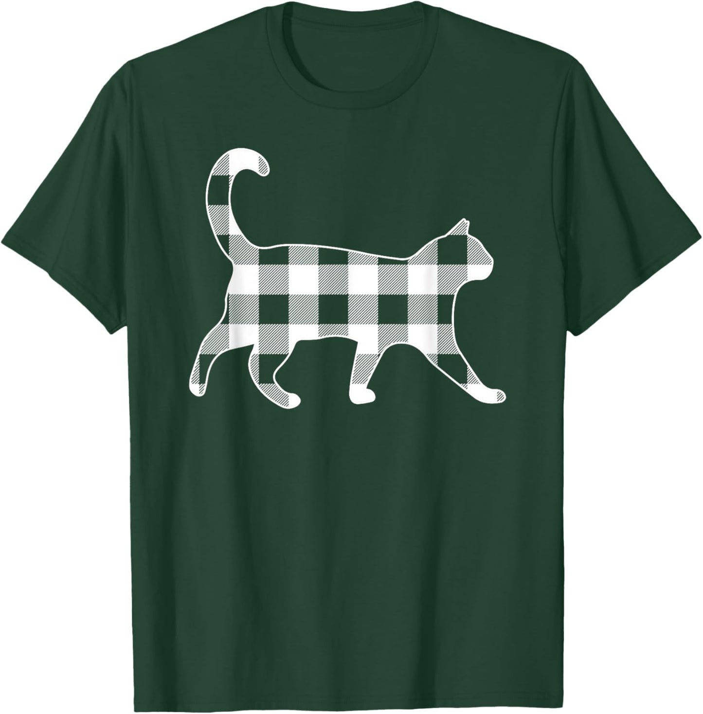 Cat Black & White Buffalo Plaid Merry Christmas T-Shirt - T-Shirt | Forest