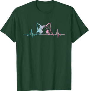 Funny Heartbeat Cute Cat lovers blue Eyes Cats T-Shirt - T-Shirt | Forest