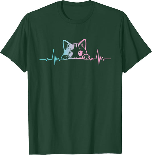 Funny Heartbeat Cute Cat lovers blue Eyes Cats T-Shirt - T-Shirt | Forest