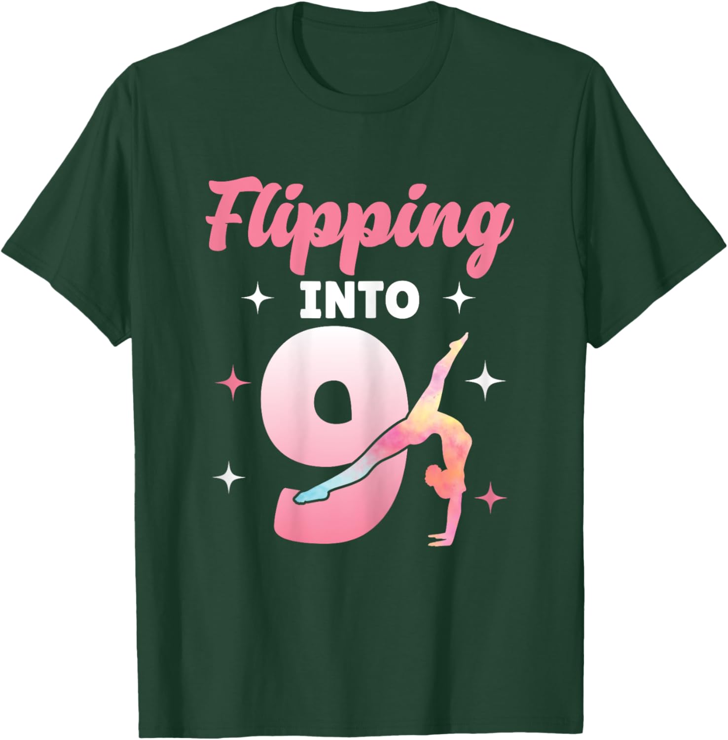 9th Birthday Party Gymnast Gymnastics Flipping Into 9 T-Shirt - T-Shirt | Forest