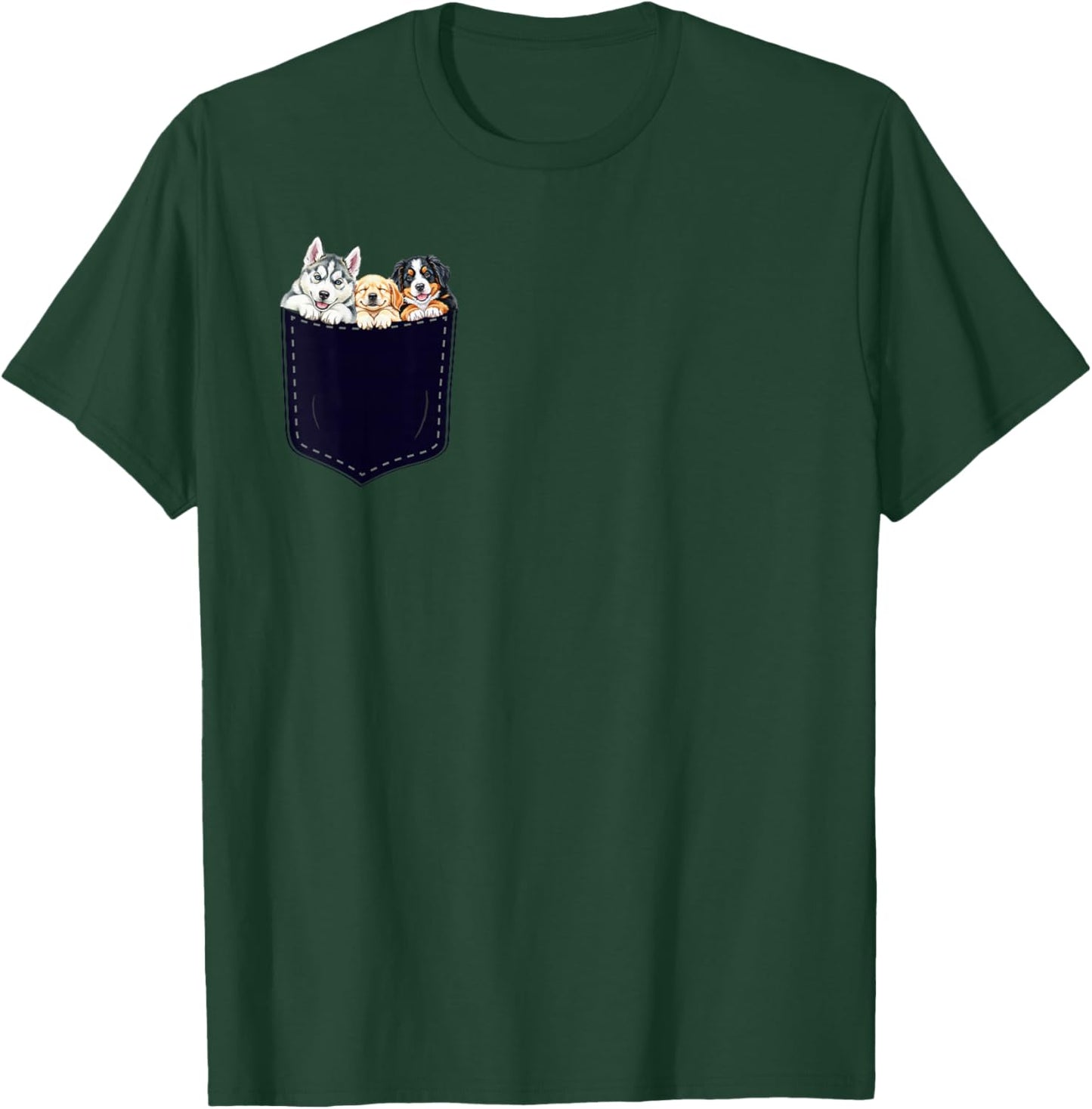Cute Pocket Dog , Funny Puppy Lover Pet Art T-Shirt - T-Shirt | Forest