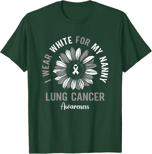 I Wear White For My Nanny Lung Cancer Awareness Sunflower T-Shirt - T-Shirt | Forest