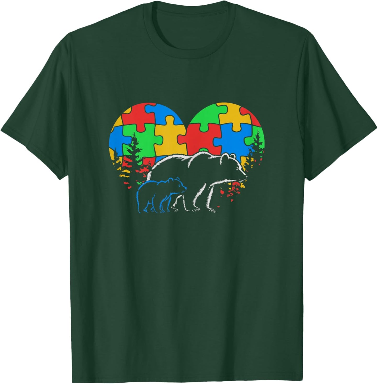 Autism Mama Bear Mom Love Support Child Autism Awareness T-Shirt - T-Shirt | Forest