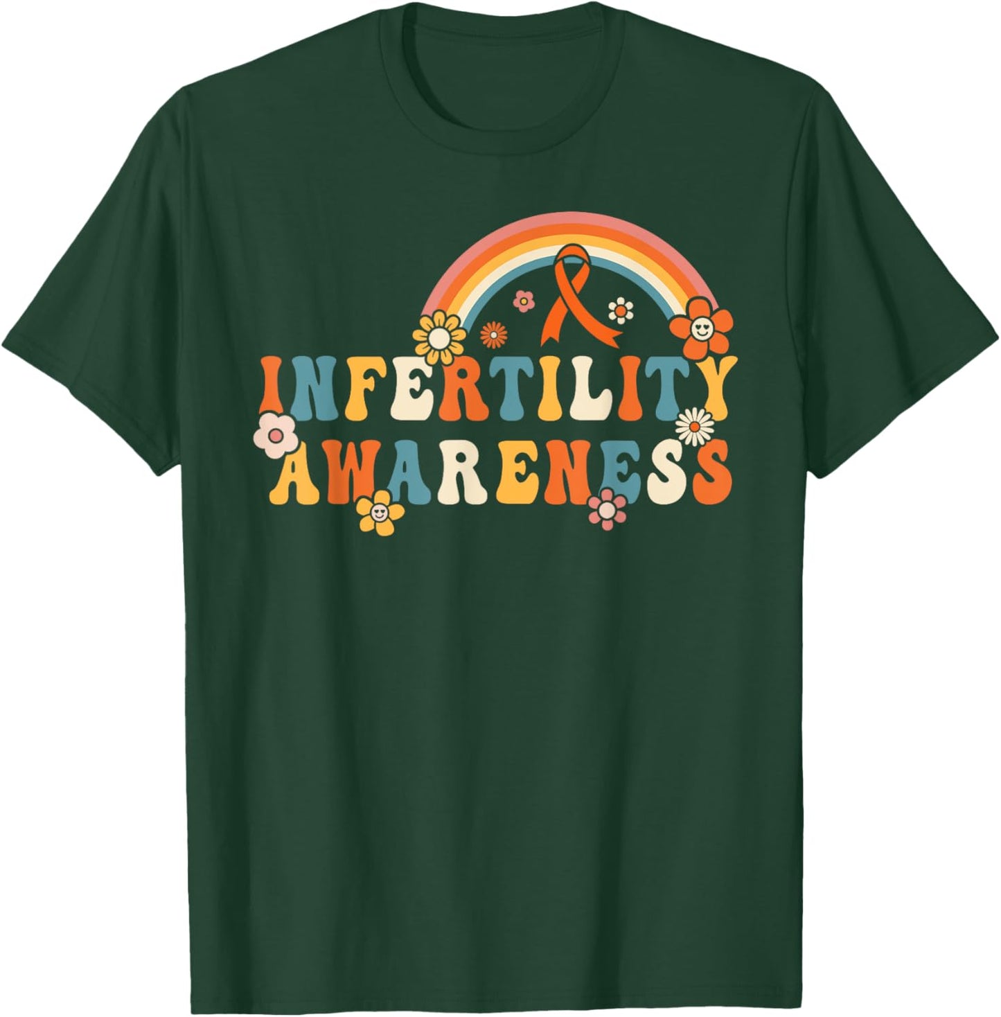 Groovy Infertility Awareness Orange Ribbon Rainbow Men Women T-Shirt - T-Shirt | Forest