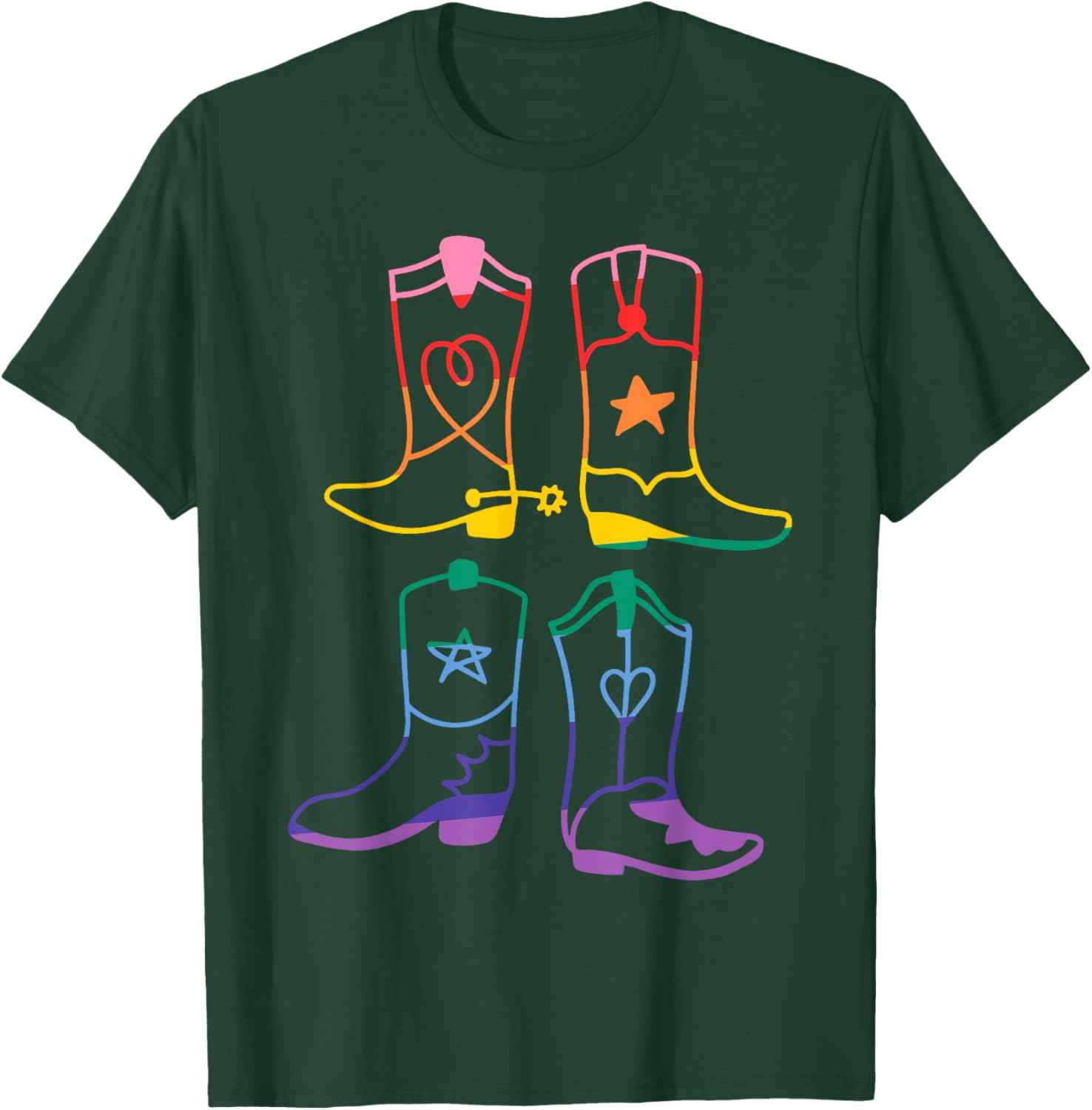 Gay Pride Western Rodeo LGBTQ Cowboy Cowgirl Boots Rainbow T-Shirt - T-Shirt | Forest