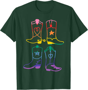 Gay Pride Western Rodeo LGBTQ Cowboy Cowgirl Boots Rainbow T-Shirt - T-Shirt | Forest