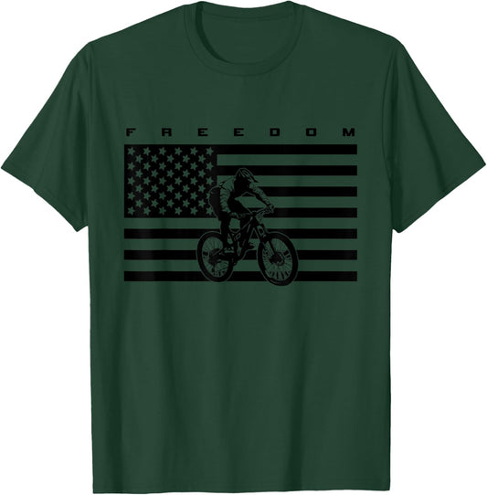 American Flag MTB Mountain Bike Apparel - Mountain Bike T-Shirt - T-Shirt | Forest
