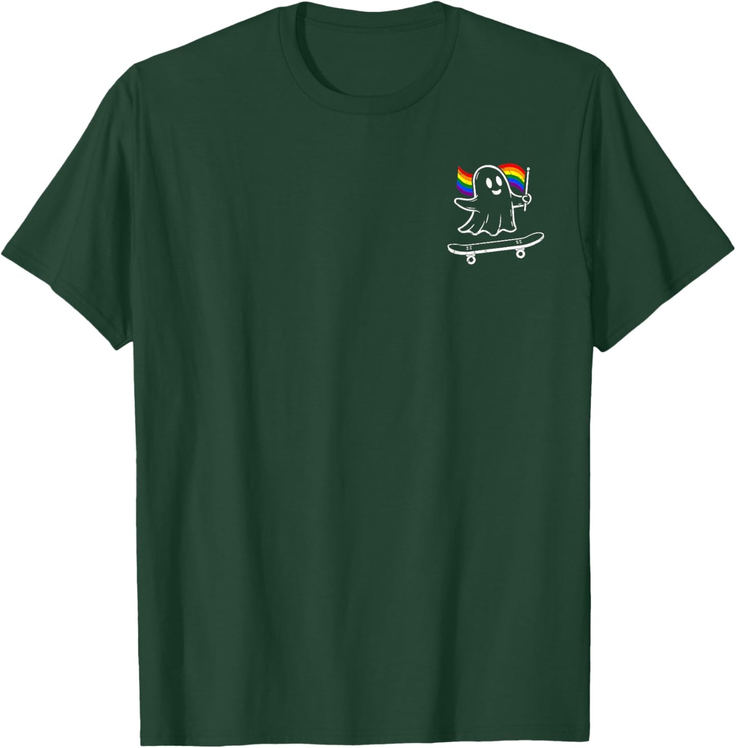 Gay Pride Ghost Skateboard Pocket Skate Rainbow Flag LGBT T-Shirt - T-Shirt | Forest