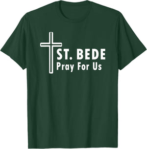 St. Bede Pray for Us Catholic Saint Cross T-Shirt - T-Shirt | Forest