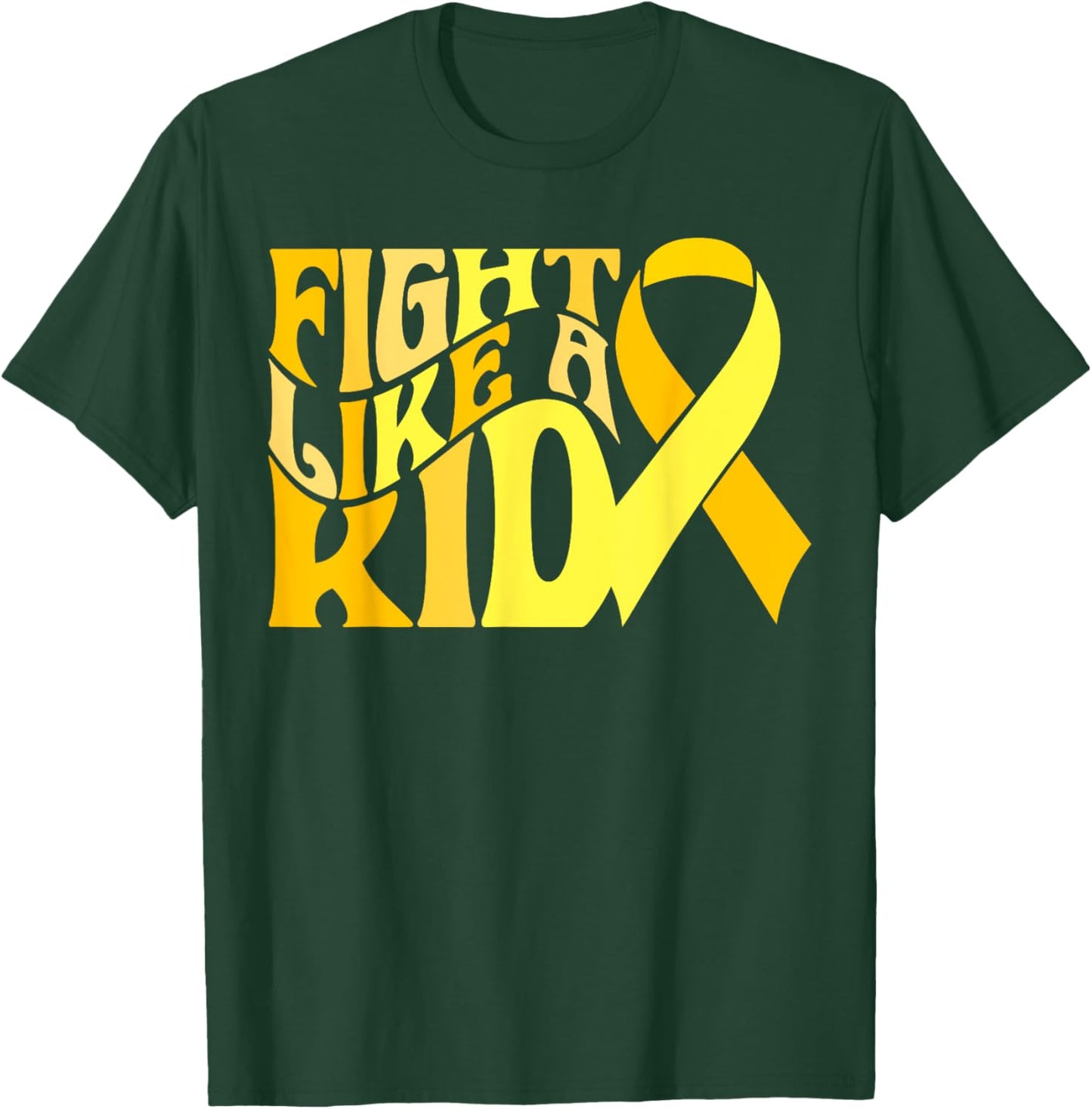 Fight Like Kid Golden Ribbon Childhood Cancer Awareness 2024 T-Shirt - T-Shirt | Forest