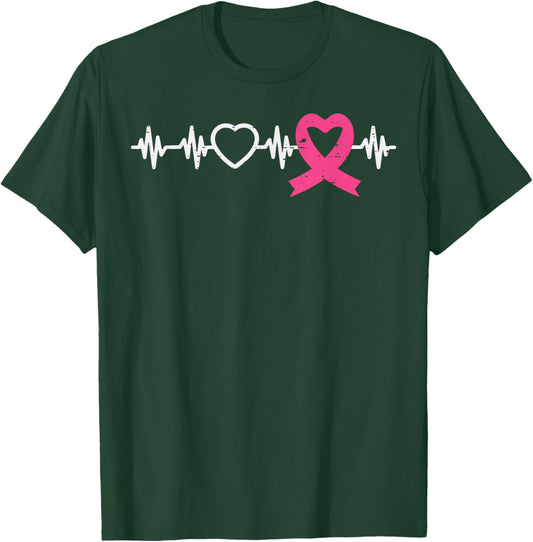 Breast Cancer Heartbeat Pink Ribbon Awareness Women Men Kids T-Shirt - T-Shirt | Forest