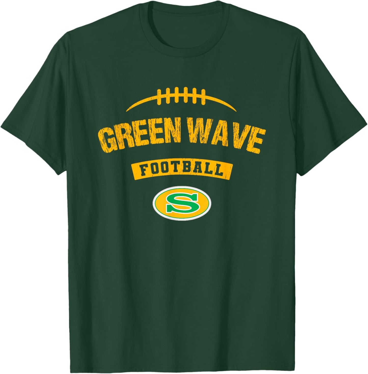 Summerville Green Wave Logo Football Distressed HS T-Shirt - T-Shirt | Forest