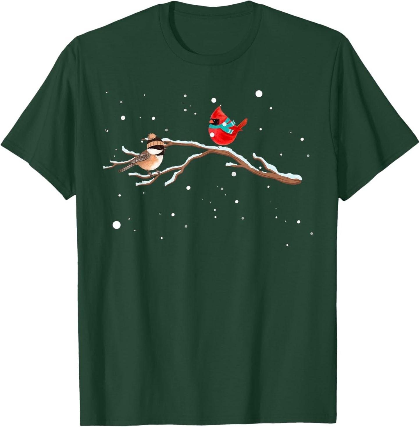 Chickadee & Cardinal Birds Winter Snow T-Shirt - T-Shirt | Forest