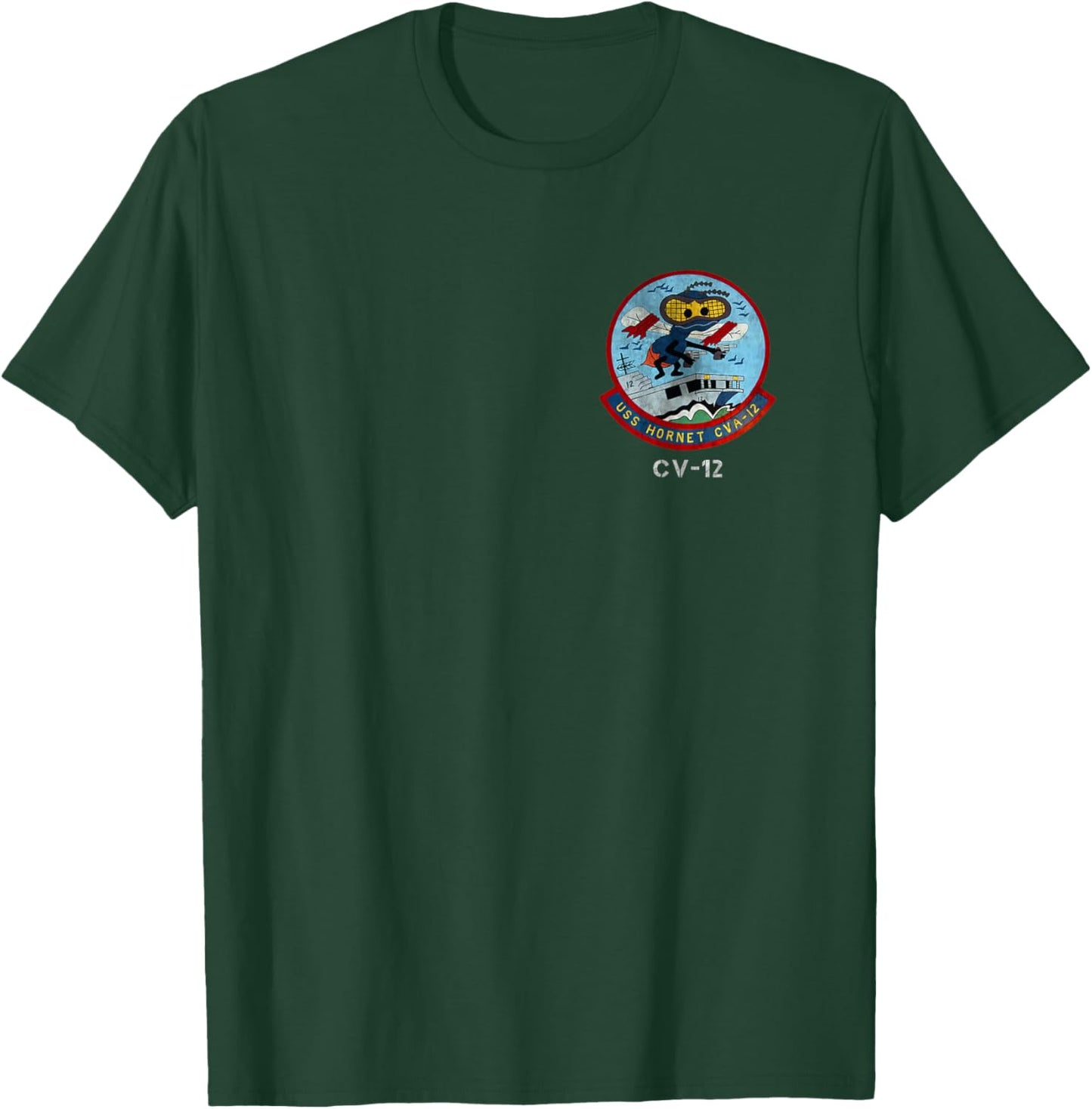 USS Hornet CV-12 Logo American Flag Aircraft Carrier Veteran T-Shirt - T-Shirt | Forest