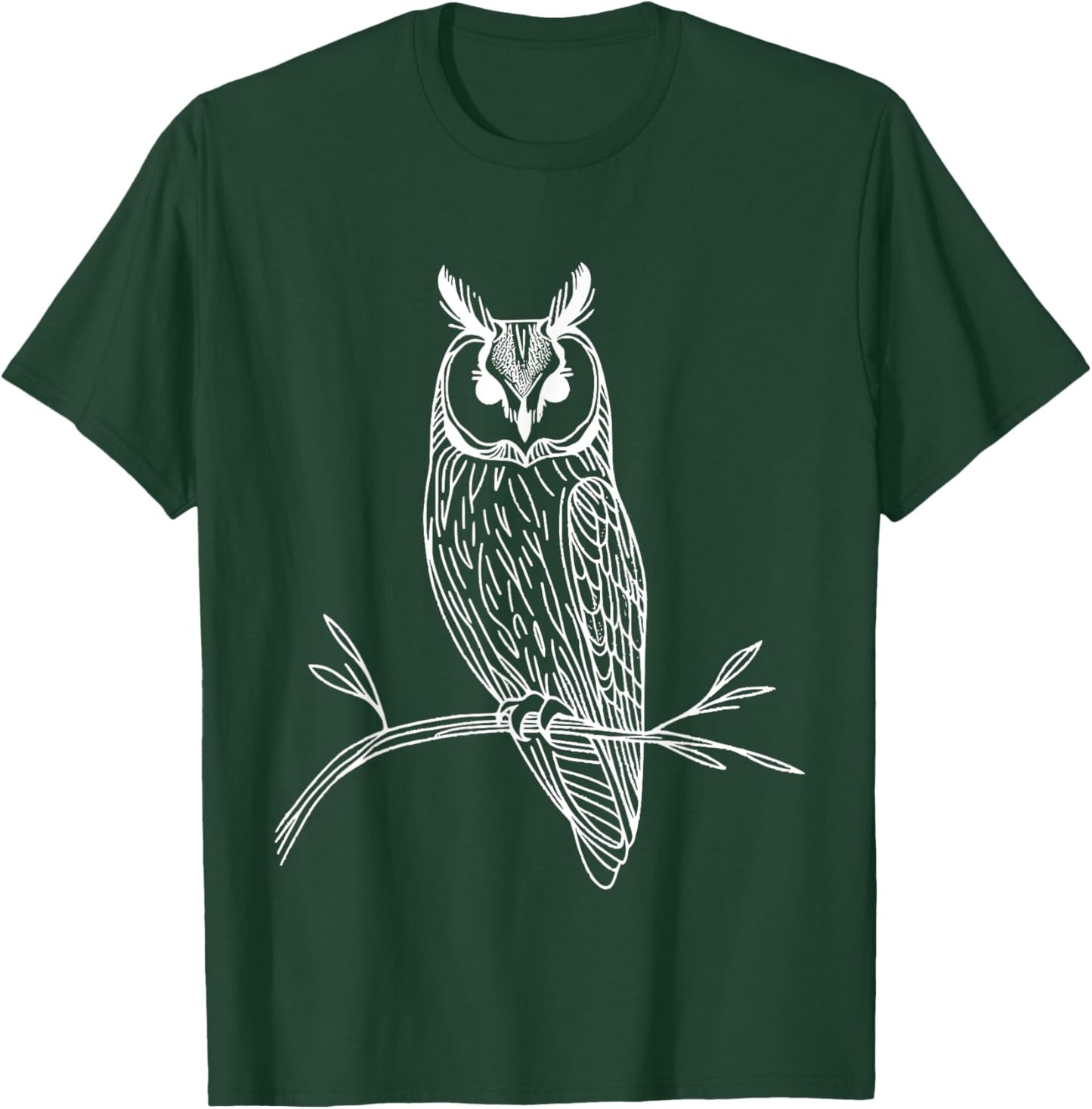 Line Art Bird & Ornithologist Long-Eared Owl T-Shirt - T-Shirt | Forest