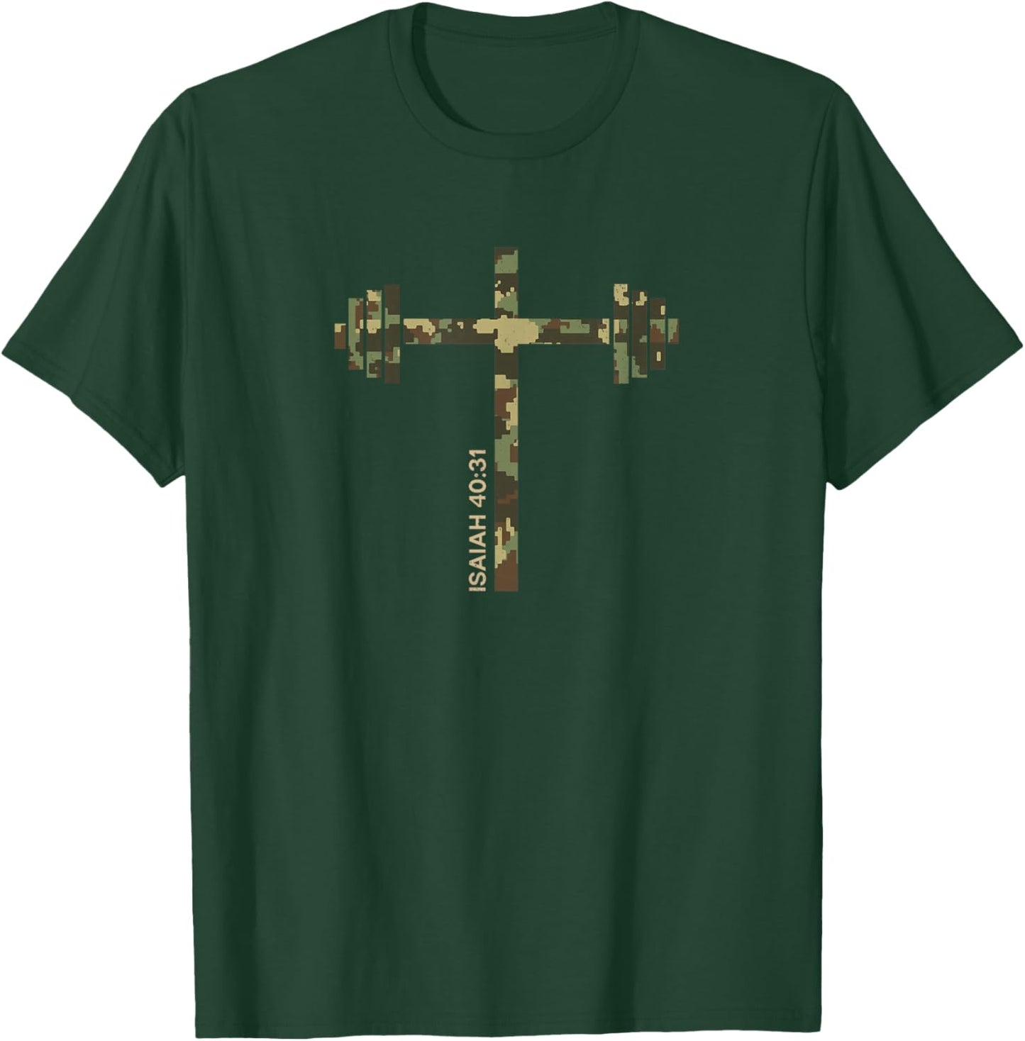 Christian Camo Cross Gym Weightlifting Military Graphic T-Shirt - T-Shirt | Forest