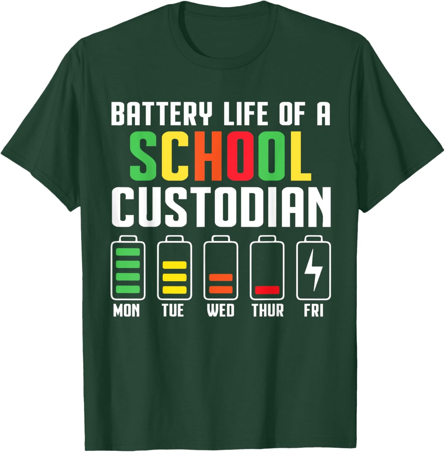 School Custodian Battery Life School Janitor T-Shirt - T-Shirt | Forest