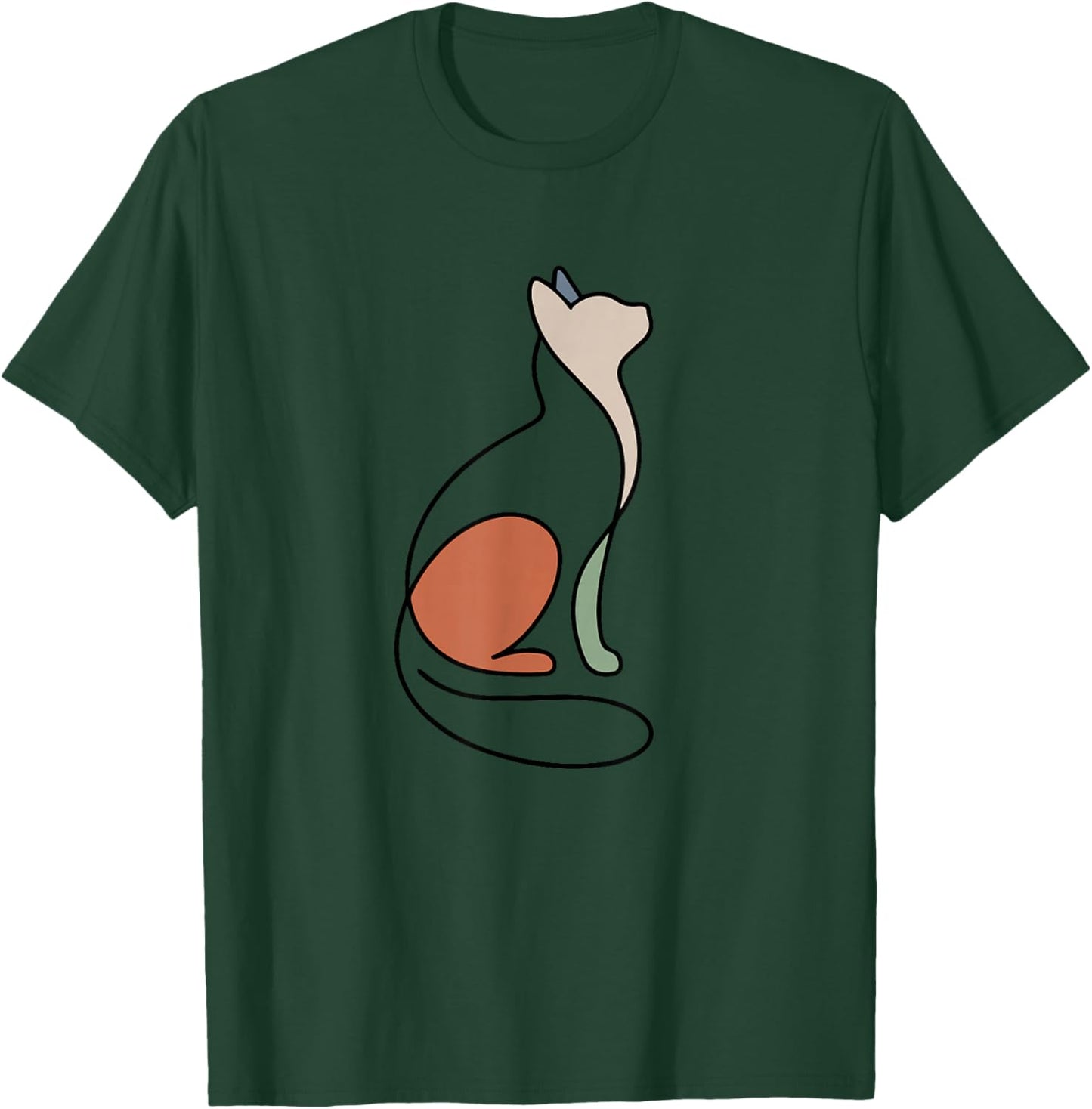 Minimalist Cat Design in Terracotta and Sage Tones T-Shirt - T-Shirt | Forest
