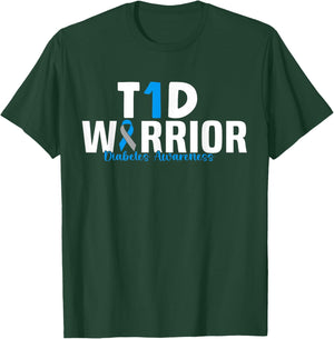 T1D Warrior Type 1 Diabetes Awareness Diabetic T-Shirt - T-Shirt | Forest