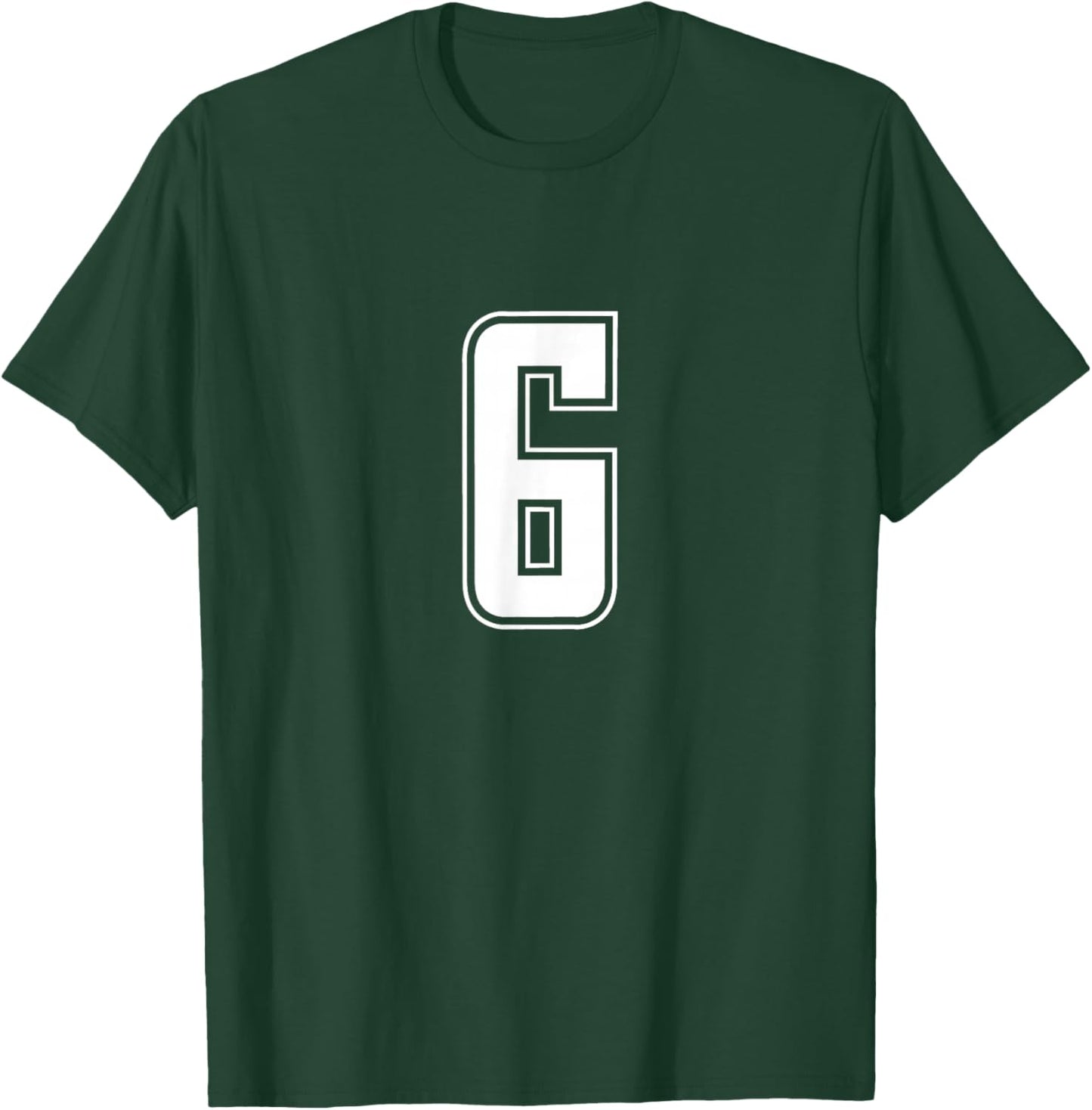 Number 6 Team Junior College Sports Uniform Numbered T-Shirt - T-Shirt | Forest