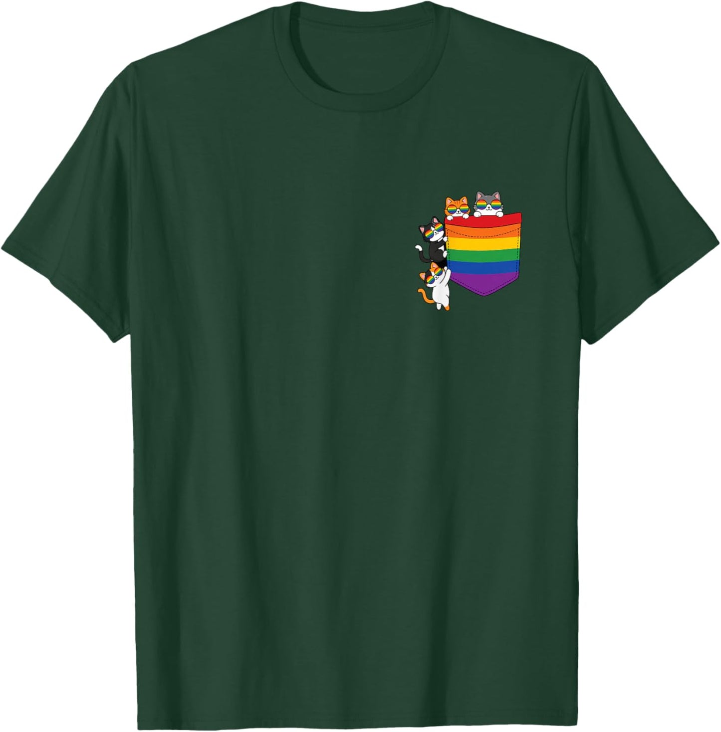 Lustiges Pocket Rainbow Cat Pride Queer Gay CSD Party LGBTQ T-Shirt - T-Shirt | Forest