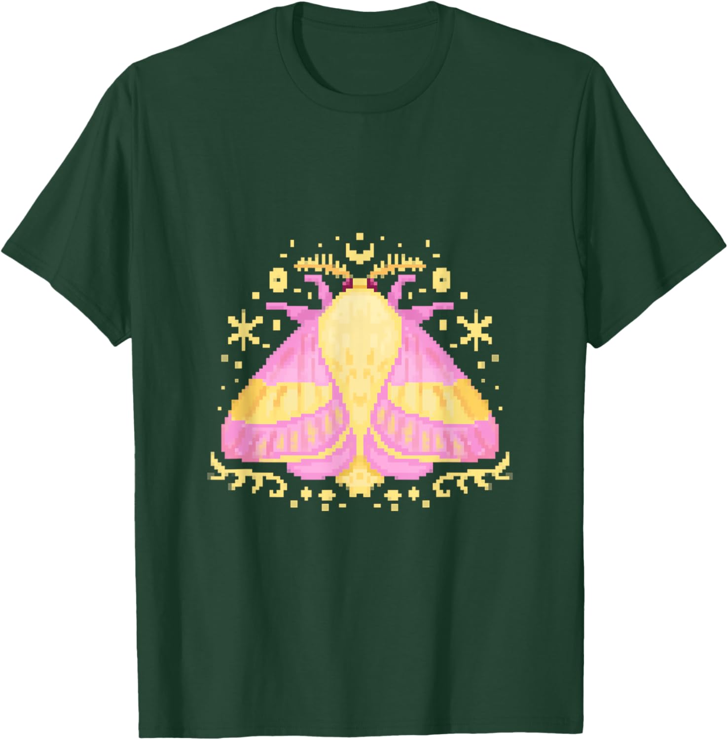 Rosy Pink Yellow Maple Moth Bug Butterfly PixelArt T-Shirt - T-Shirt | Forest