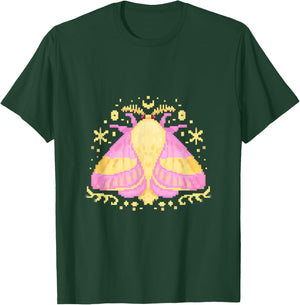 Rosy Pink Yellow Maple Moth Bug Butterfly PixelArt T-Shirt - T-Shirt | Forest