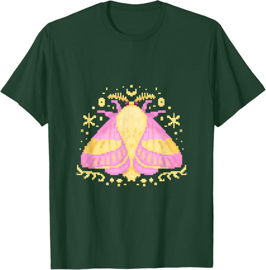 Rosy Pink Yellow Maple Moth Bug Butterfly PixelArt T-Shirt - T-Shirt | Forest