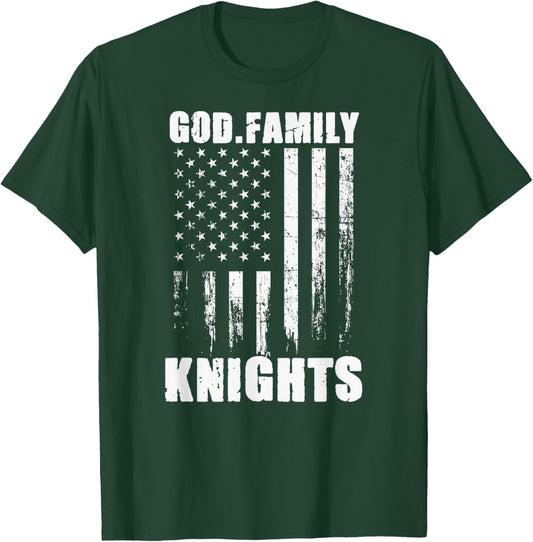 Fairview Knights God. Family. Vintage USA Flag T-Shirt - T-Shirt | Forest