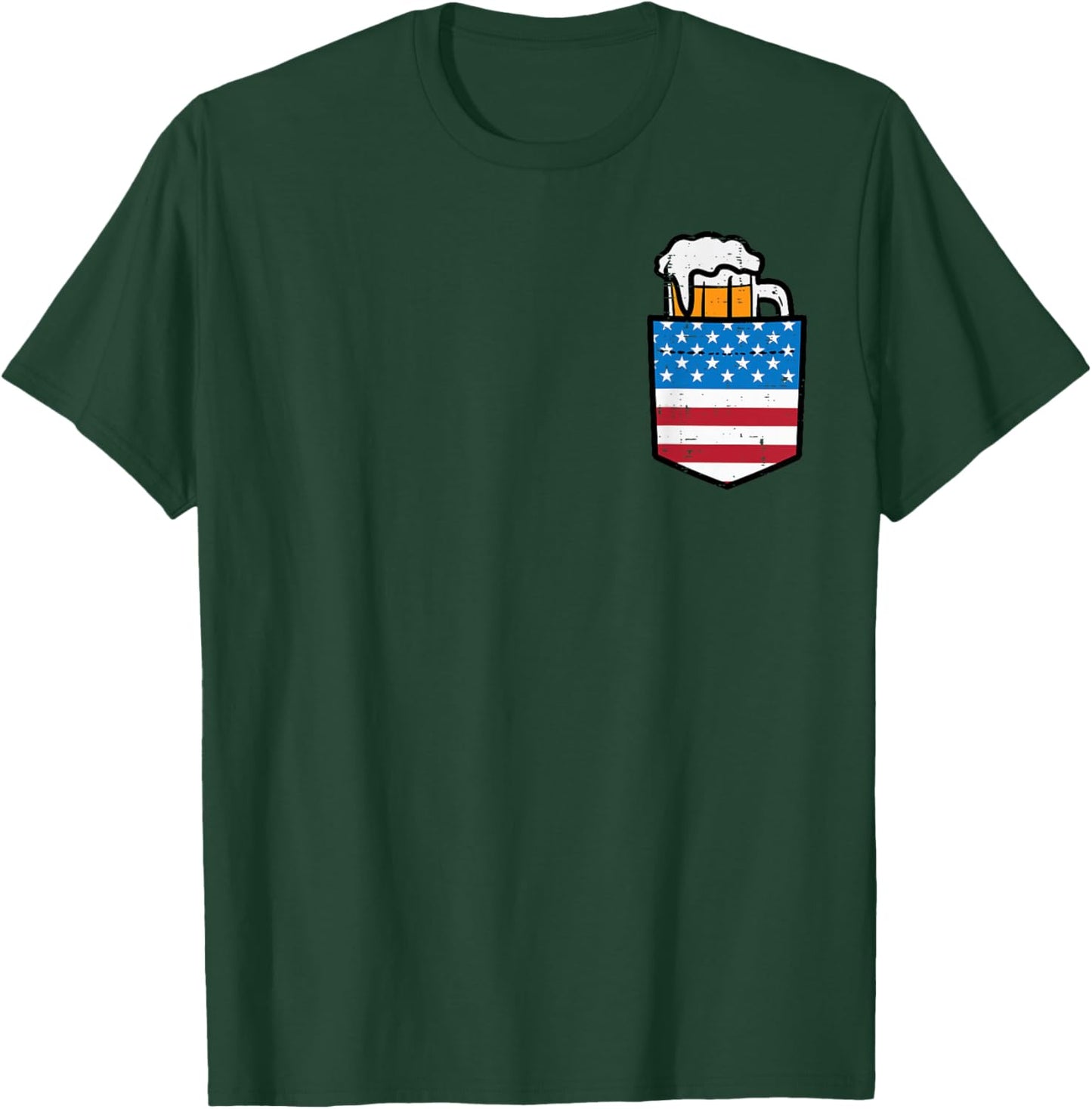 4th of July American Flag Pocket Funny Patriot Dad Team Men T-Shirt - T-Shirt | Forest