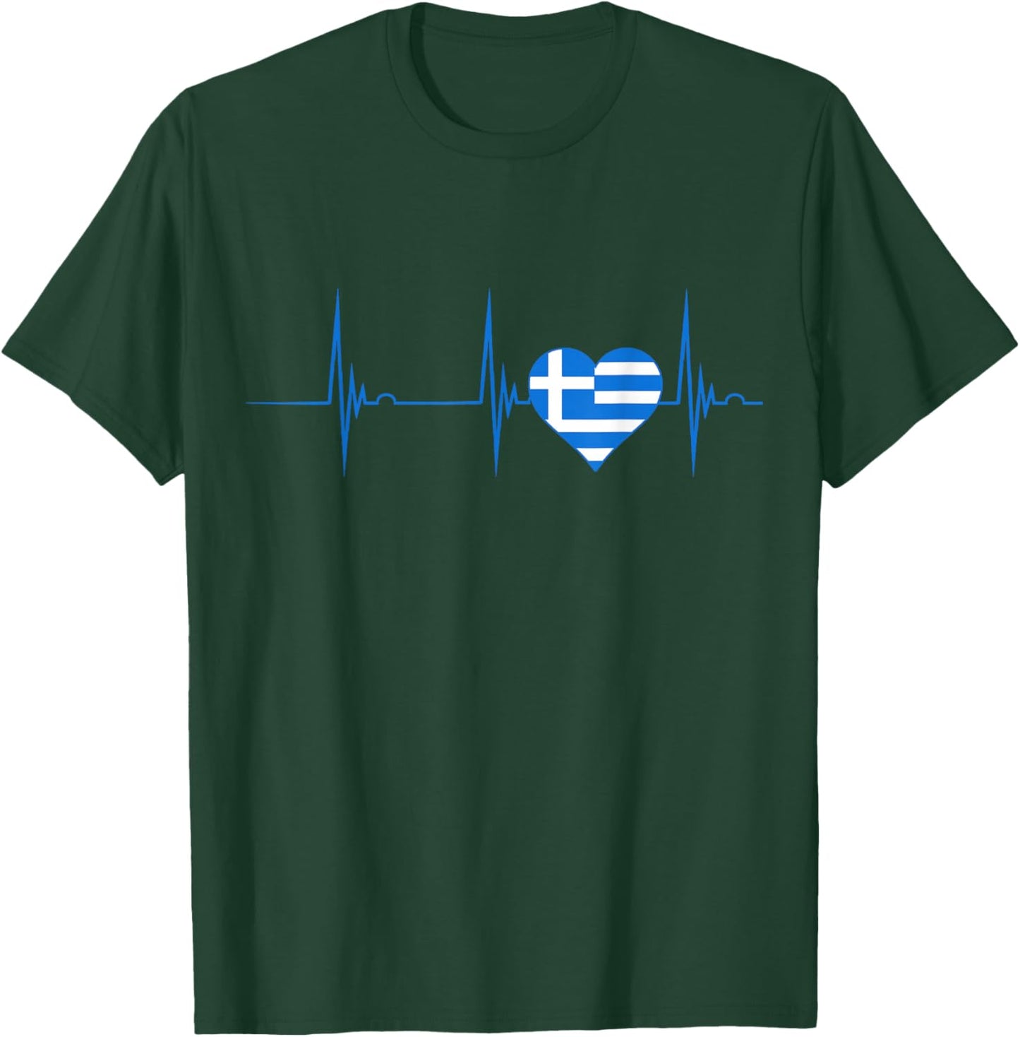 Greece Heartbeat EKG Pulse Greek Flag Heart Greek Pride T-Shirt - T-Shirt | Forest