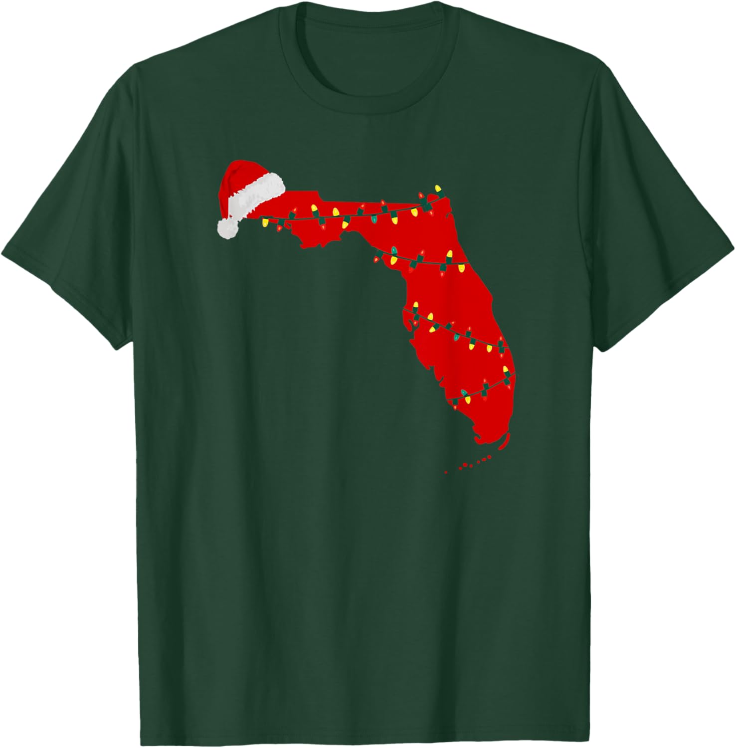 Florida Christmas State Map Lights Santa Hat Tropical Xmas T-Shirt - T-Shirt | Forest