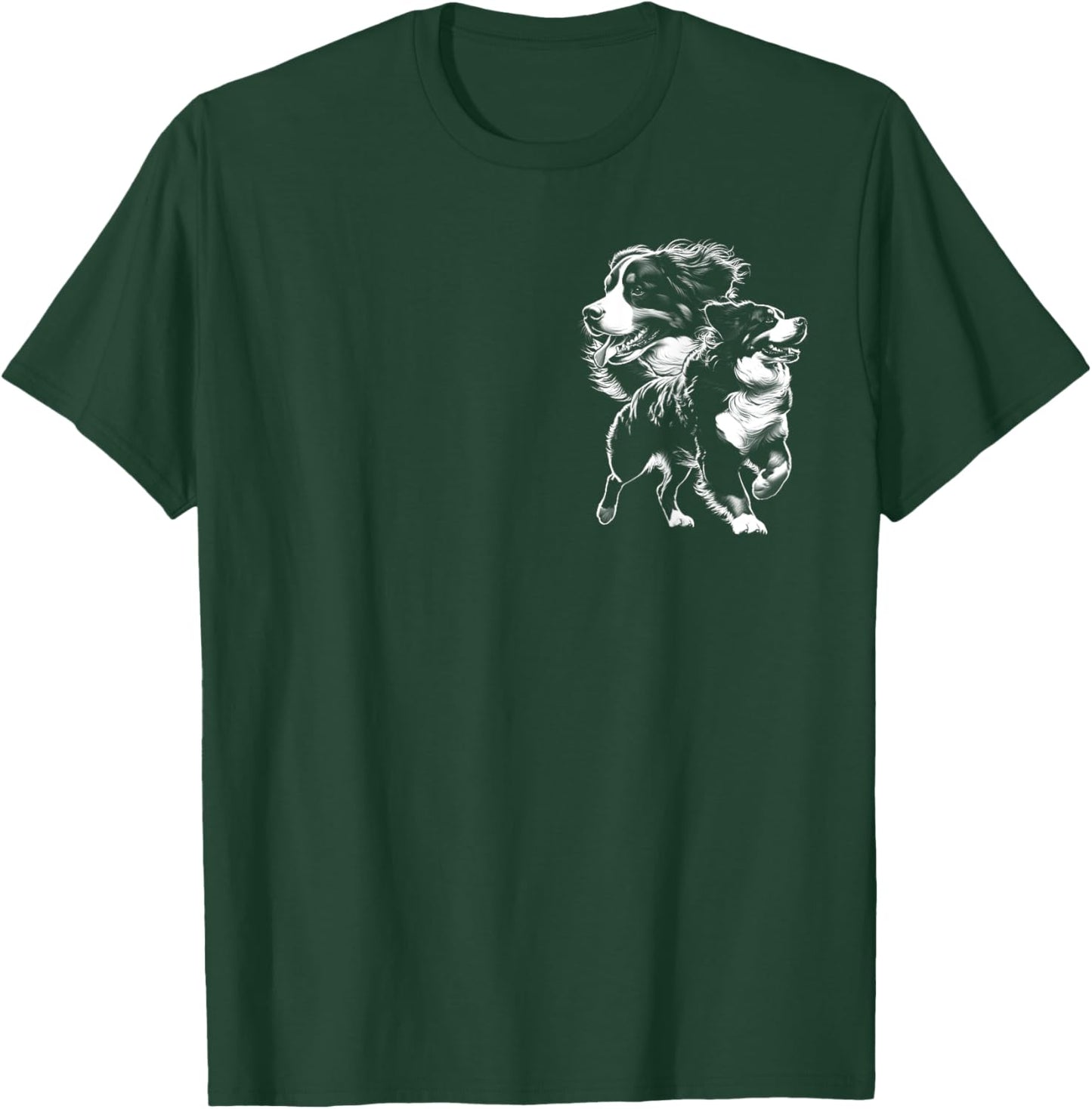 Playful Bernese Mountain Dog in Drawing Style on Chest Women Kids T-Shirt - T-Shirt | Forest